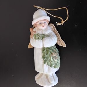 Vintage Ceramic Angel Ornament with Green Wreath By Midwest